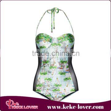 2015 Designer Sexy Lace Women Swimwear Colorful Green Coco Siamese Bikini Casual Girls Swimming Wear Wholesale photo-1
