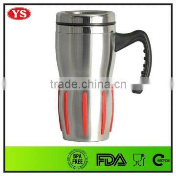 Eco-friendly Silver 14 oz double wall insulated stainless steel mug with handle