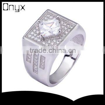 Hot Sale Fashion 925 Sterling Silver Ring Gypsy Setting Micro Zircon Ring for Men