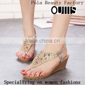 2015 The flip-flops design sexy ladies wedges diamond-studded sandals PM3584