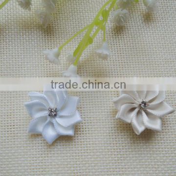 Wholesale stock ribbon flower with rhinestone center