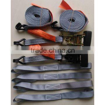 Motorcycle tie down straps soft loops Rubber Coated S Hook Ratchet handle 1500 LB breaking strength