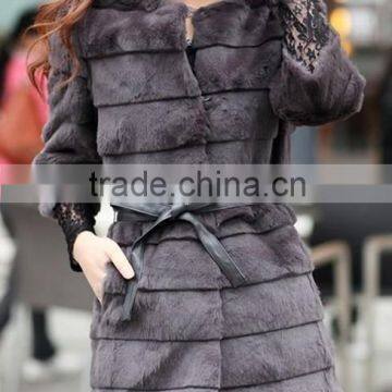 Wholesale 2015 new korean style knitted winter rex rabbit fur coat for women