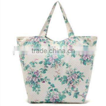 Flower Cotton Canvas Natural School Arts Bag Picnic Tote Shopping Bag