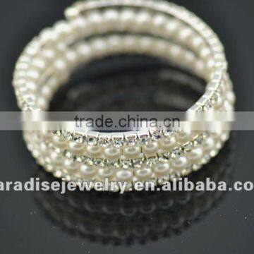 5 row pearl and rhinestone graduated wraparound coil bracelet-BRW060416