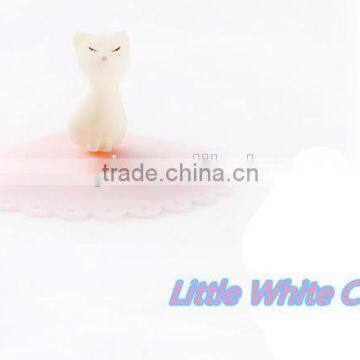 Cute Cartoon Leak Proof Soft Little White Cat Silicone Tea Cup Cover