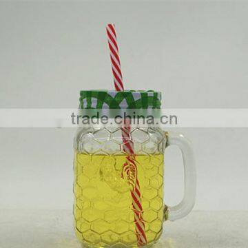 380ml clear glass mason jar with handle and metal lid wholesale