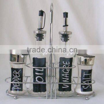 glass spice jar set with metal rack