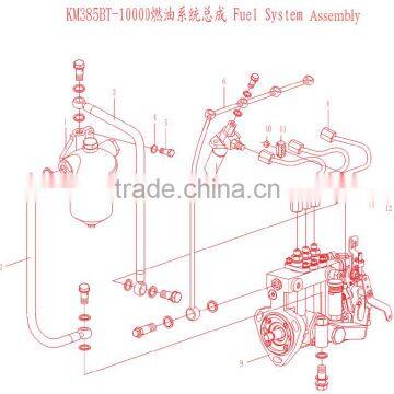Fuel filter & Fuel Pump & Fuel Injector KM385BT Diesel Engine Spare Parts