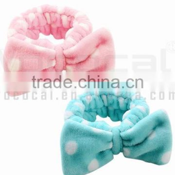 2 Pcs Flannel Women Elastic Bowknot Towel Headband Hairlace for Face Washing Makeup Cosmetic Shower Pink and Blue