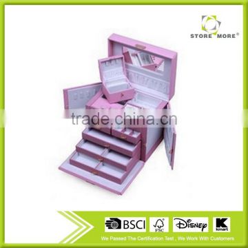 Huge Pink Leather Jewelry Box / Case / Storage / Organizer With Travel Case and Lock