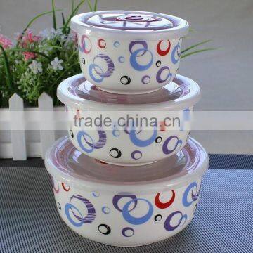 mixing bowl set,lid food storage set, ceramic bowl with lid plastic