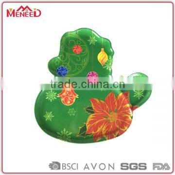 FDA pass holiday green snowman shaped christmas melamine plate, decorative christmas plates