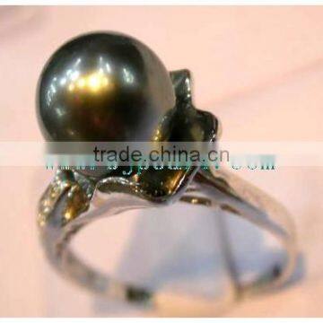 Fashion Seed 18K Gold Best Quality Black Tahitian Perfect Pearl Ring for Girls photo-2