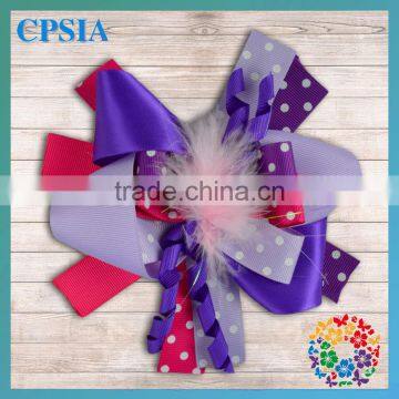 Purple Red Dot Pattern Decoration Flower with Feather Center Lovely Hair Accessories 2014 Latest Items