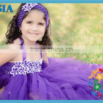 2013 latest fashion kid ball gown fairy dresses 3 layers purple flower girl tutu dress with headband