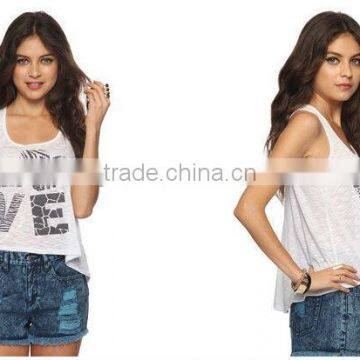 OEM cheap ladies white polyester tank top