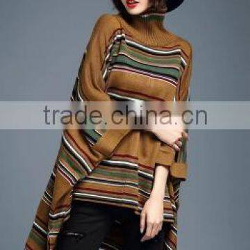 2016 New Fashion Korean Style Mid Long High Collar Women Stripe Batwing-sleeved Pullover Sweater photo-5