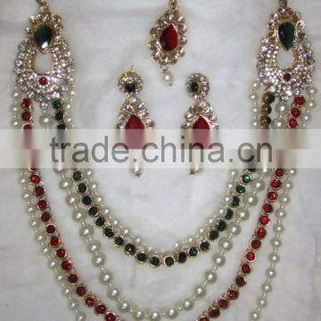 Maroon Green RANI HAAR Stone Gold Plated BRIDAL Necklace EARRING Set photo-2