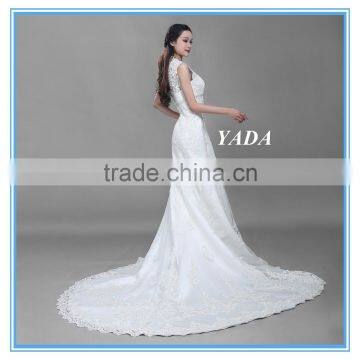 Fashion V Neck Tulle White Handmade Beaded Embroidery China Custom Made Wedding Dress photo-5