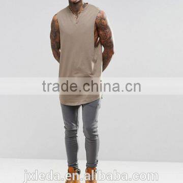 Men 100% Cotton Blank Super Long Line Notch Neck Sleeveless Tee Shirt Factory Suppliers in China photo-4