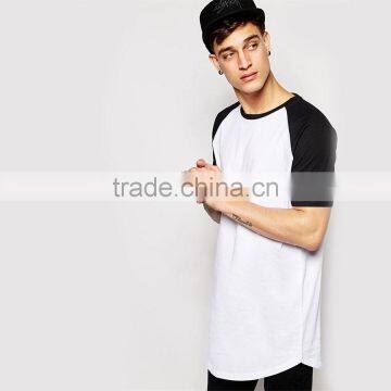 2015 Mens longline t shirt 100% cotton contrast raglan short sleeve super longline t shirt men