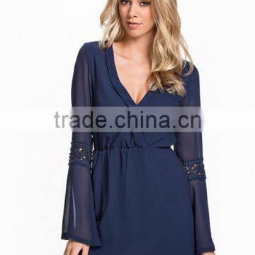 Whoelsale Custom Fashion Lace Boarder Dress For Women Designer One Piece Party V-neck Front Casual Dress photo-5