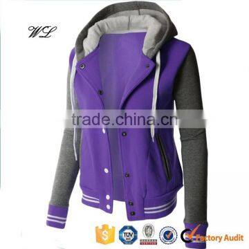 Custom made blank baseball jerseys wholesale fashionable zip-up baseball varsity bomber hoodie jacket