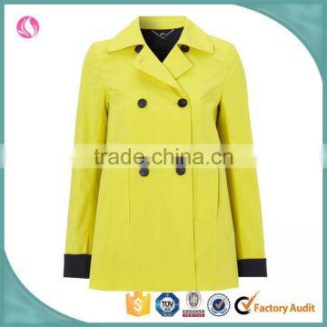 Wholesale Double Breast Lady Korean Yellow Winter warm Overcoat Jacket