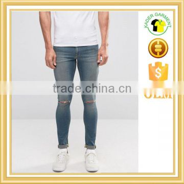 super skinny denim jeans distressed denim pants with knee rips