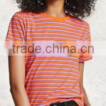 2017 Women Fashion T-shirt Cotton Striped Short Sleeve Printed OEM Service Wholesale