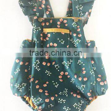 Green Twill Fabric Flora Romper High End Infant Toddlers Clothing Baby Romper