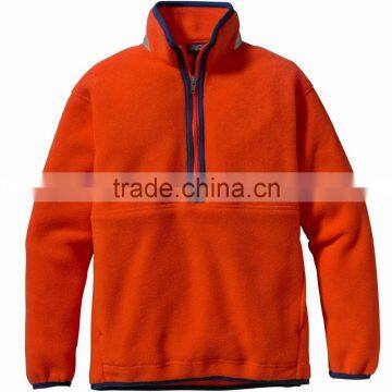 light orange fleece jacket with half zip high collar men's jacket