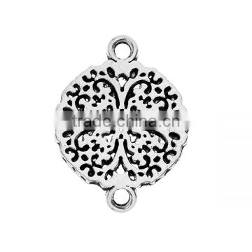 Zinc Based Alloy Connectors Round Antique Silver Filigree