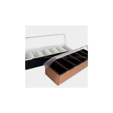 BC013 Acrylic + Stainless Steel Bar Caddy 6pcs Condiment Tray Fruit Holder Storage Containers