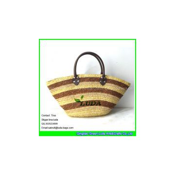 Wholesale Lady Handbag Striped Wheat Straw Beach Bag