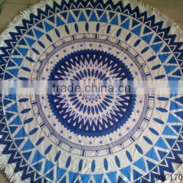 China hot sale new roundie microfiber reactive printed round beach towel with tassels