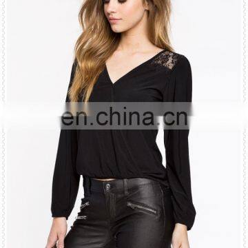 OEM Cheap Women Fancy Sexy Long Sleeves Black Chiffon Blouse photo-2