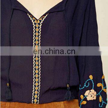 Wholesale Price Long Sleeve Embroidery High Quality Women's Tops and Blouses photo-5