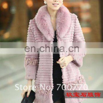 " Flower Series" Rabbit Fur Long Coat (1047#) New Hot Style - Unique Flower Style