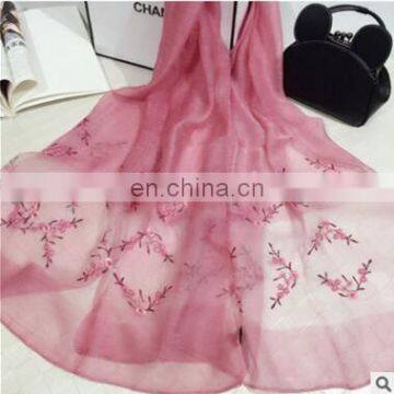 New Spring Section of High-grade Silk Wool Elegant Peach Pattern Breathable Thin Embroidery Shawl Female Scarf photo-5