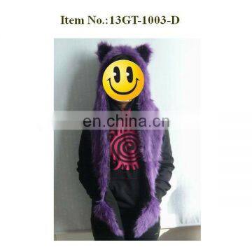 earflap style plush hooded scarf with animal ears and gloves for adults