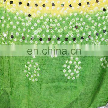 Green YEllow Combination Hand Tie Dye Bandhej Bandhani Beaded Jaipuri Tradional Ethnic Stole Dupatta