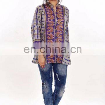 Vintage Silk Kantha Long Jacket Quilted Sari Jacket