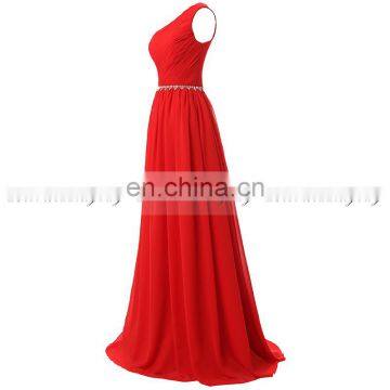 Wholesale Latest Design One Shoulder Floor-Length Red Chiffon Beaded Long Bridesmaid Dresses SD343 photo-3