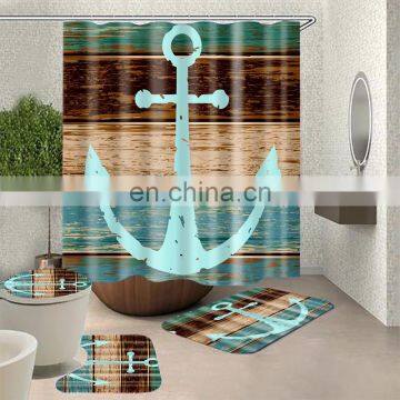 Polyester Beach Nautical Weathered Wooden Planks Rustic Matching Towel Set Beach Shower Curtain Set