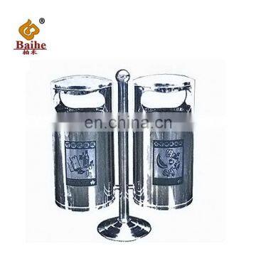 Stainless Steel Waste Bucket,Top Garbage Can Stainless Steel Sanitary Garbage Trash Bin Public Waste Receptacle Bin