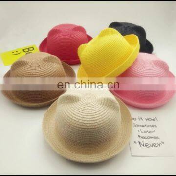 Wholesale Low Moq Different Color Summer Cartoon Boy Girl 1-6 Years Old Cat Ear Cute Straw Hat for Children