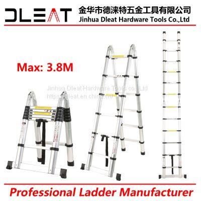 Dleat 1.9m+1.9m Double Aluminum Telescopic Ladder With EN131