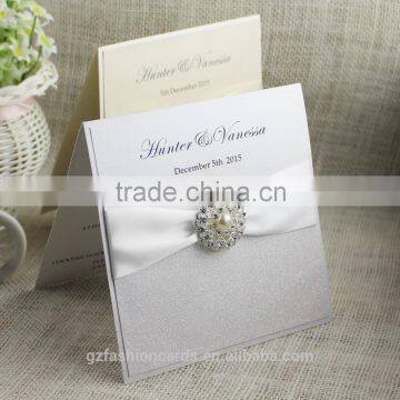 Beige Silver Color Ribbon Luxury Bengali Wedding Invitation Card photo-5